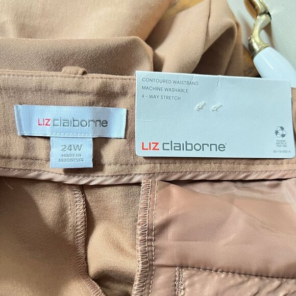 Liz Claiborne Emma Mid-Rise Ankle Length Pants 4-Way Stretch Size 24W Tan Ponte - Picture 2 of 7
